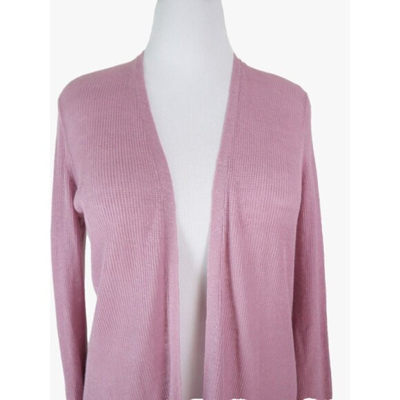 Eileen Fisher Size M Organic Linen Tencel Open Cardigan Fine Knit Rose Quartz - Picture 8 of 10